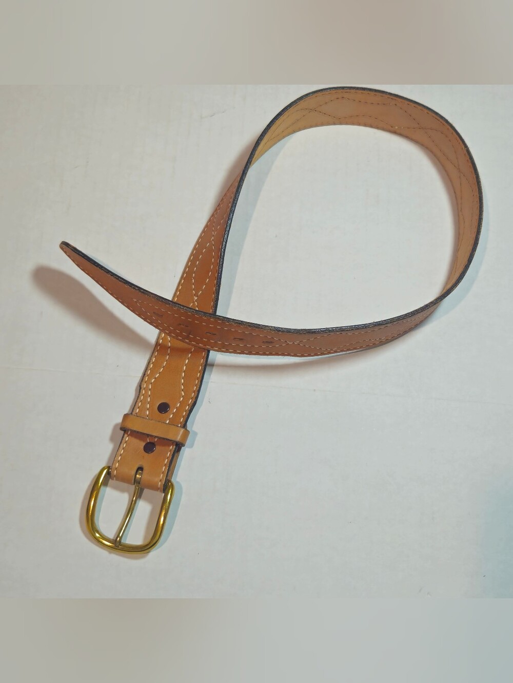 Vintage Tony Lama Brown Leather Belt Contrast Stitch 30 Western Unisex Womens